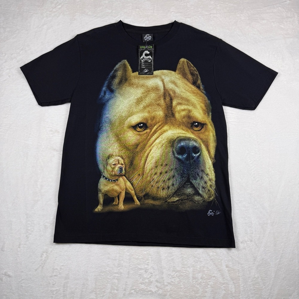 Y2K Caballo Super Glow Pitbull Dog Graphic T-Shirt Black Mens Medium NWT